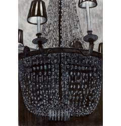 A drawing of a crystal chandelier in a muted and moody colors.