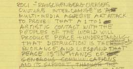 A short statement written in pencil, with cross out marks and other visible edits, on a yellow, lined sheet of paper.