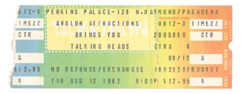 Talking Heads ticket stub 